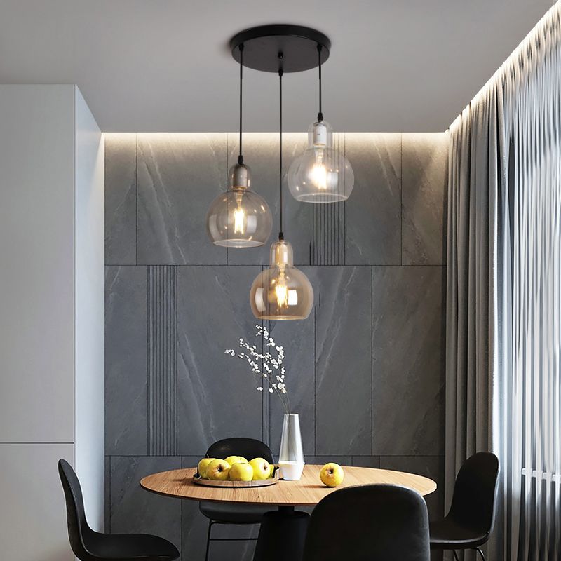 Postmodern Gourd-Shape Pendant Lamp Glass 3 Heads Dining Room Suspension Light in Black