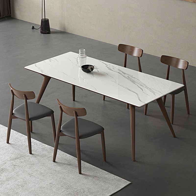 Contemporary 1/4/5 Pieces Dining Set Rectangle Stone Dining Table Set in White
