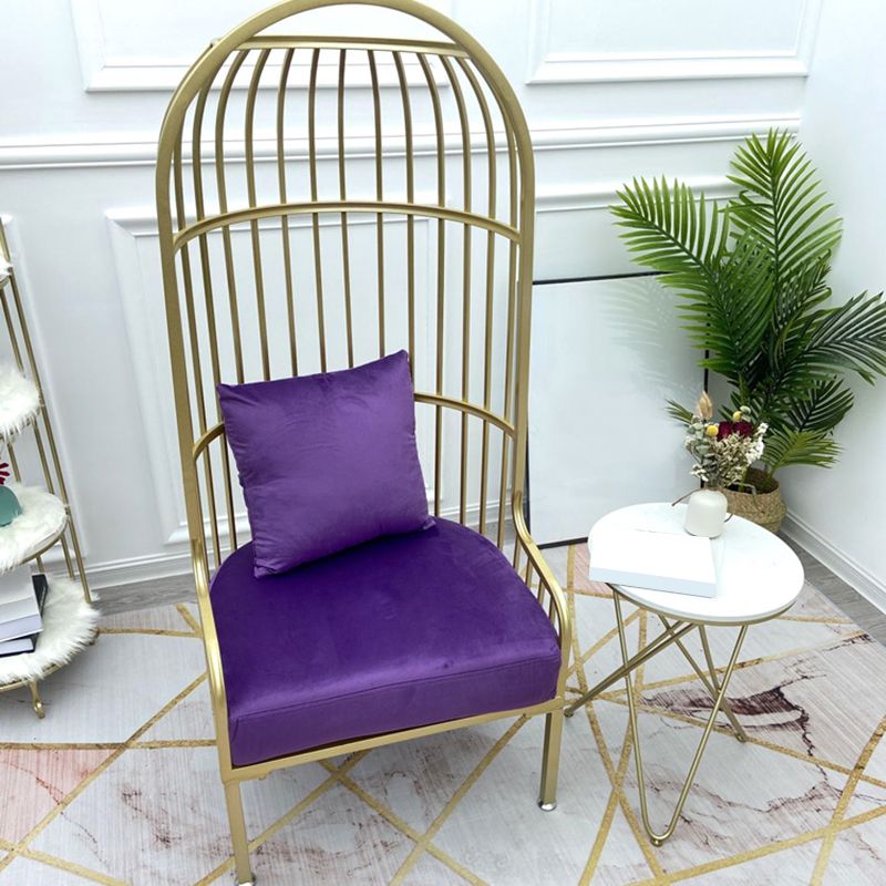 Fixed Back Lounge Chair Pillow Back Fabric Seat Chair with Gold Tone Legs
