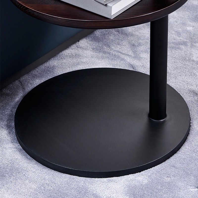 Modernistic Living Room Double Tier Round with Storage Pedestal Wood Side Table