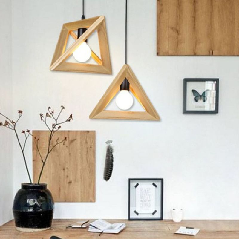 Houten driehoek hangend plafondlicht leugens in de noordse stijl hanglampverlichting in hout in hout