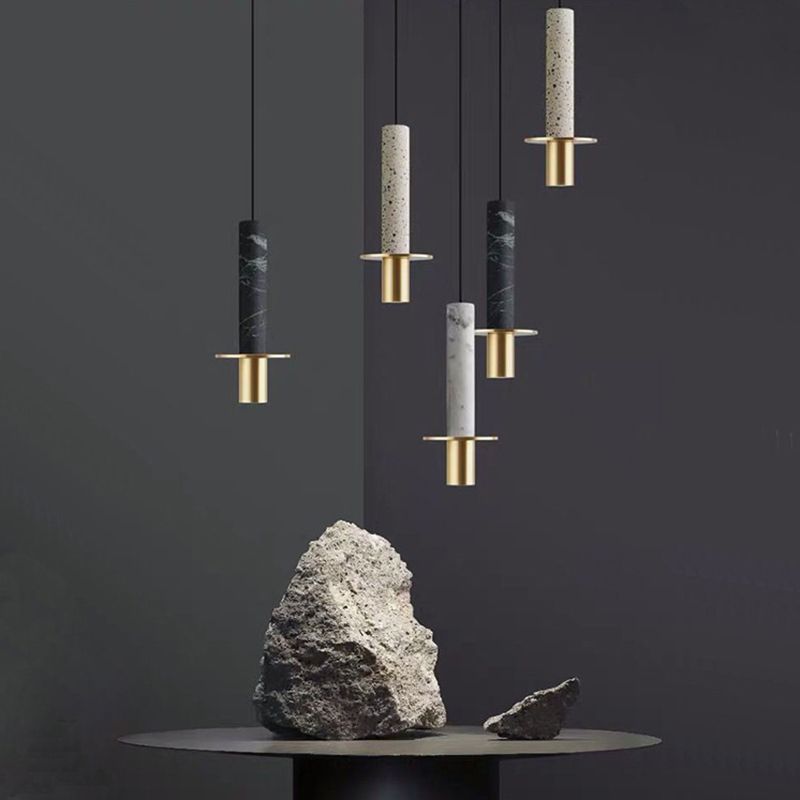 Nordic Modern Long Cylindrical Shape Pendant Light Stone Small Suspension Light for Living Room