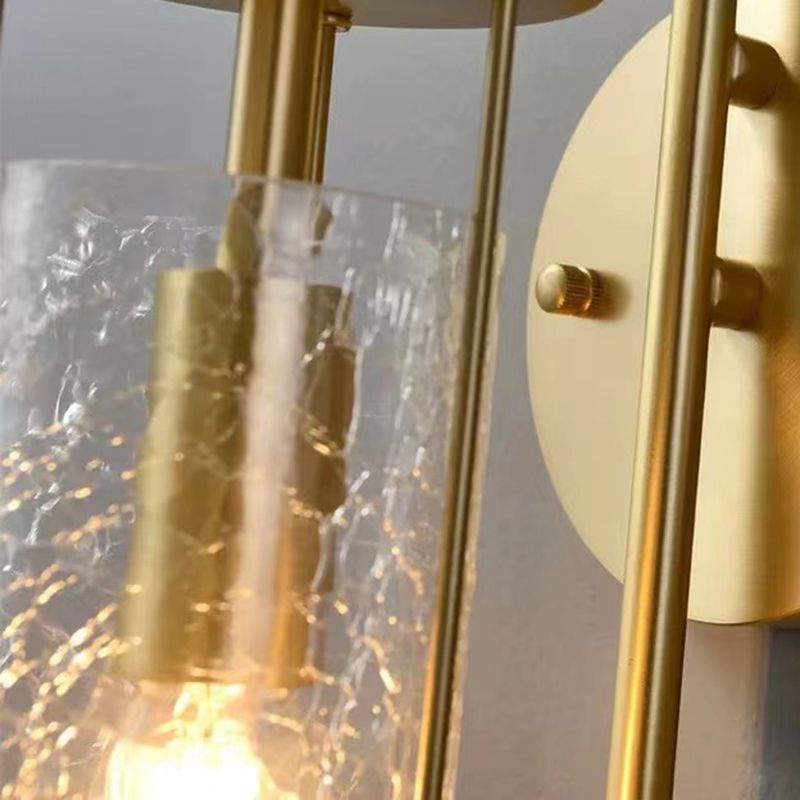 Modern Metal Wall Sconce Cylinder Shape Wall Light with Glass Shade for Bedroom