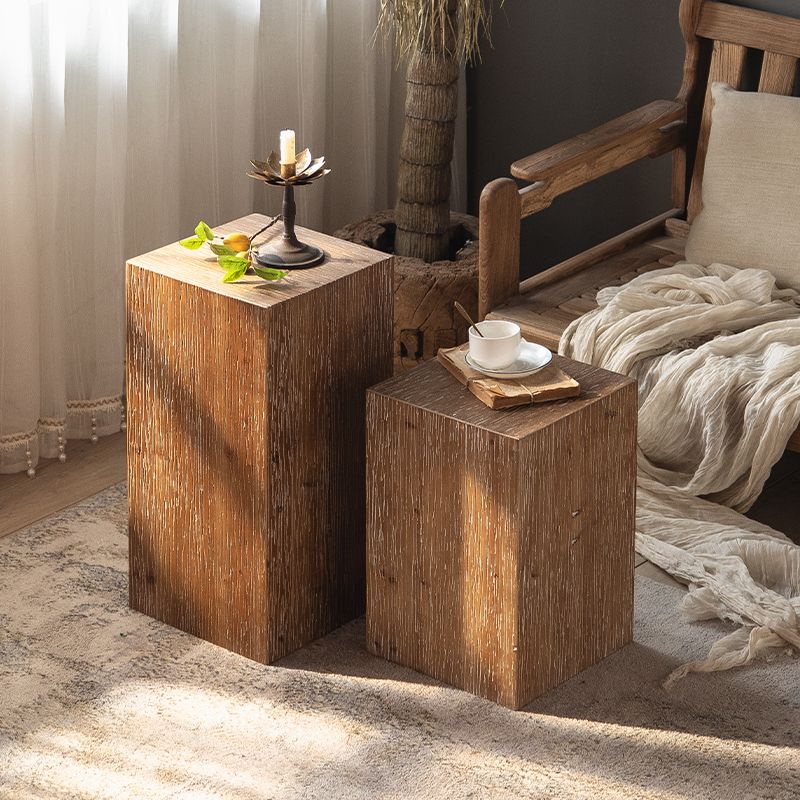 Rustic 11.81" Wood End Table Square Side Table in Distressed Finish