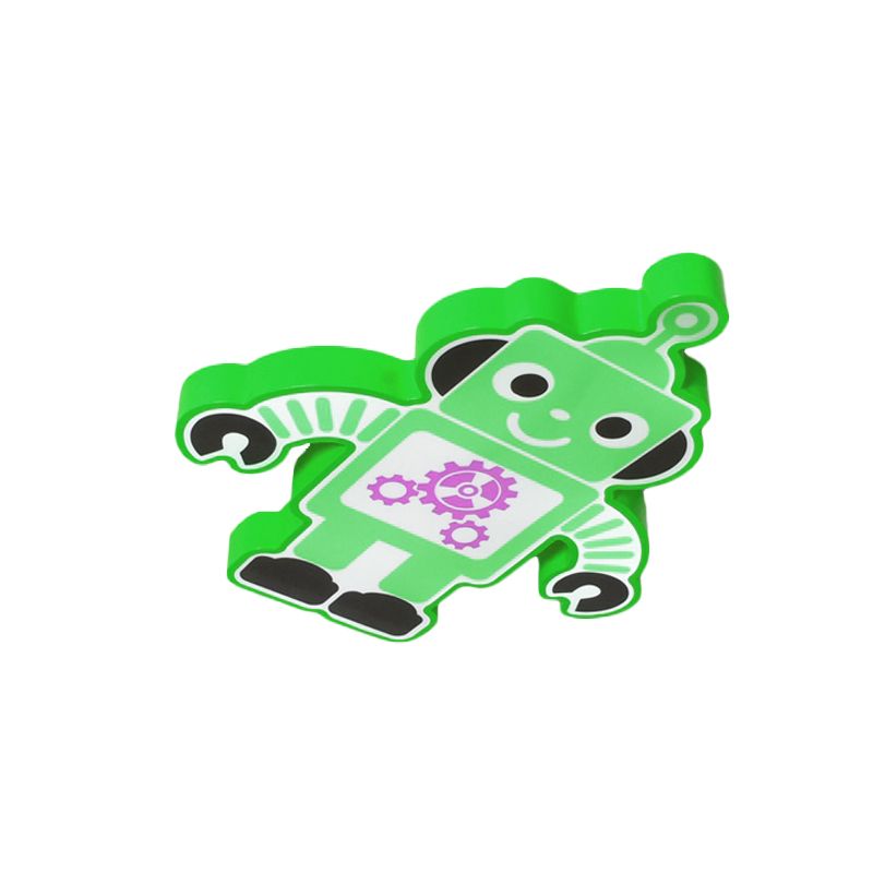 Roboter Kindergarten Deckenlampe Eisen Integrierte LED Cartoon Flush Mount Befestigung in Gelb/Blau/Grün