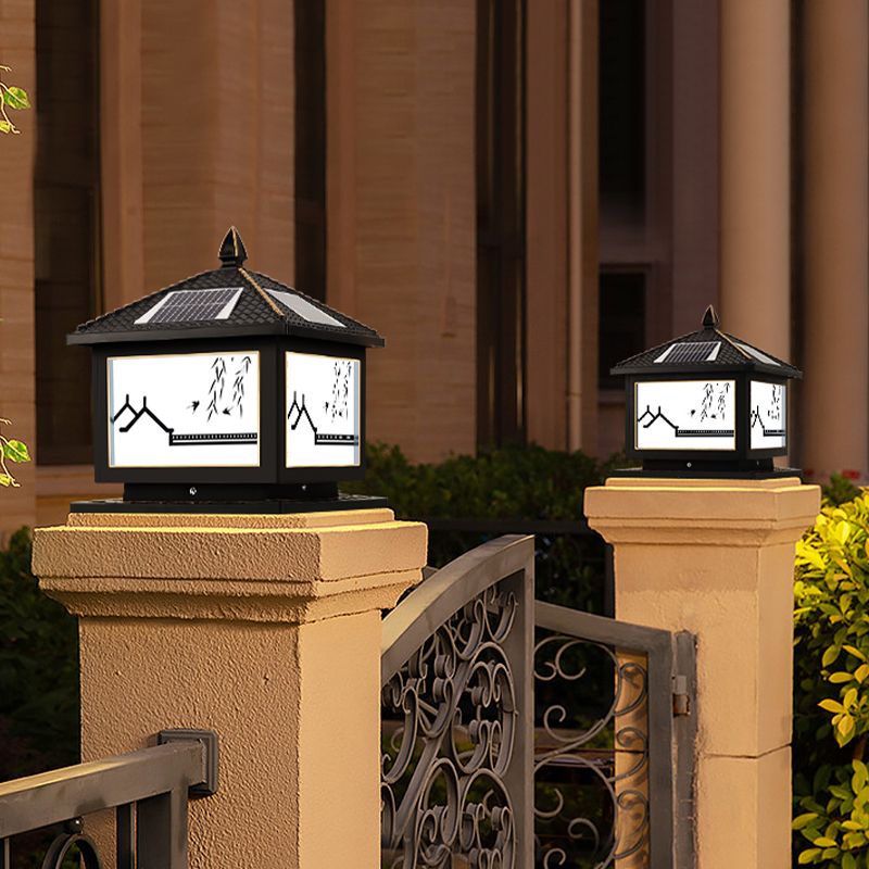 Rectangle Shape Metal Outdoor Light Modern Style 1 Light Solar Pillar Light