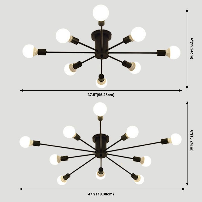 Lámpara de techo con luz múltiple Sputnik, estilo industrial, metal, montaje semi empotrado