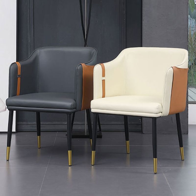 Glam Upholstered Arm Chair Faux Leather and Metal Dining Accent Chair