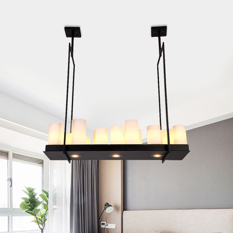 8/12/16 Lights Island Pendant Light Traditional Barrel Frosted Glass Hanging Lamp in Black for Dining Room