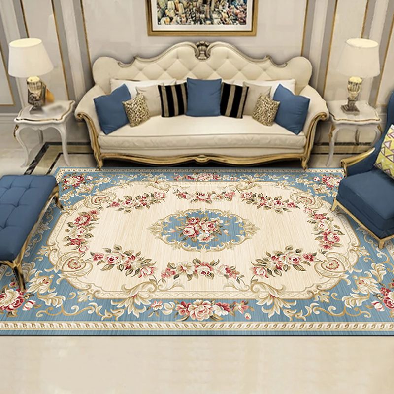 Modern European Area Rug Medallion Pattern Indoor Rug Washable Carpet with Non-Slip Backing