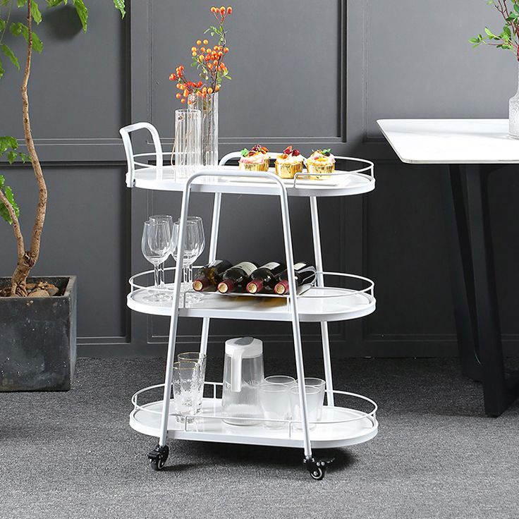 Modern Style Oval Prep Table Rolling Metal Prep Table for Home