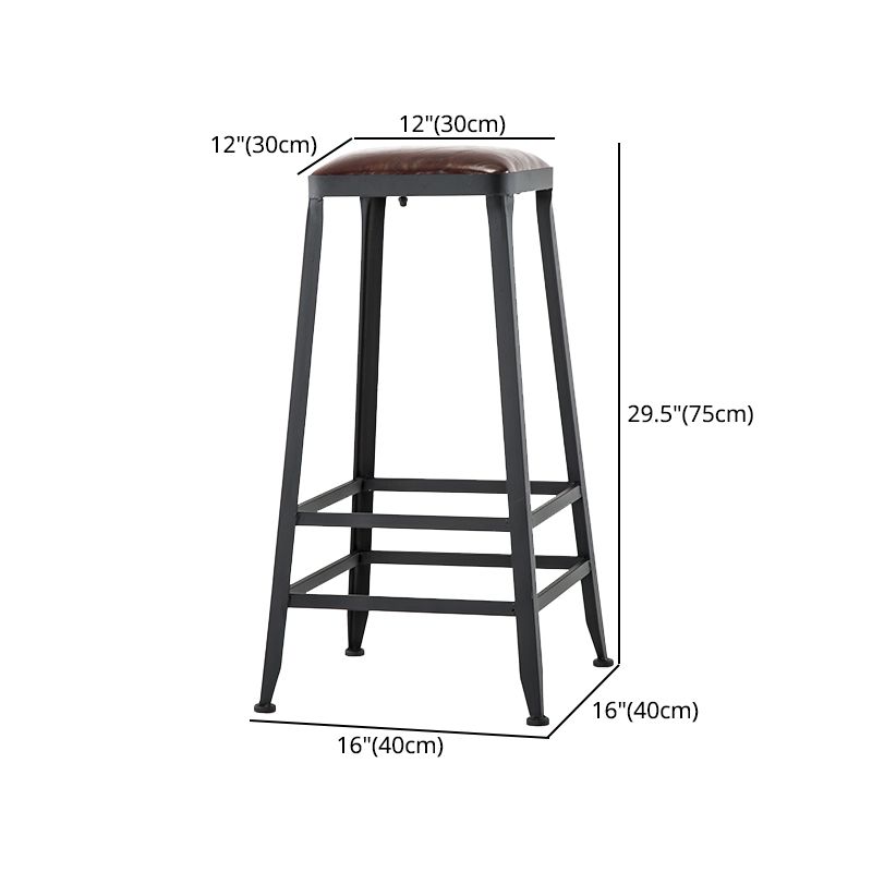 Industrial Armless Backrest Counter Stool Iron Cafe Bar Stool with Leather Cushion