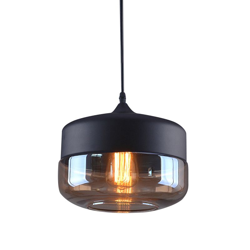 Lampada a sospensione in vetro trasparente a 1 luce, luce sospesa industriale contemporanea con top metallico