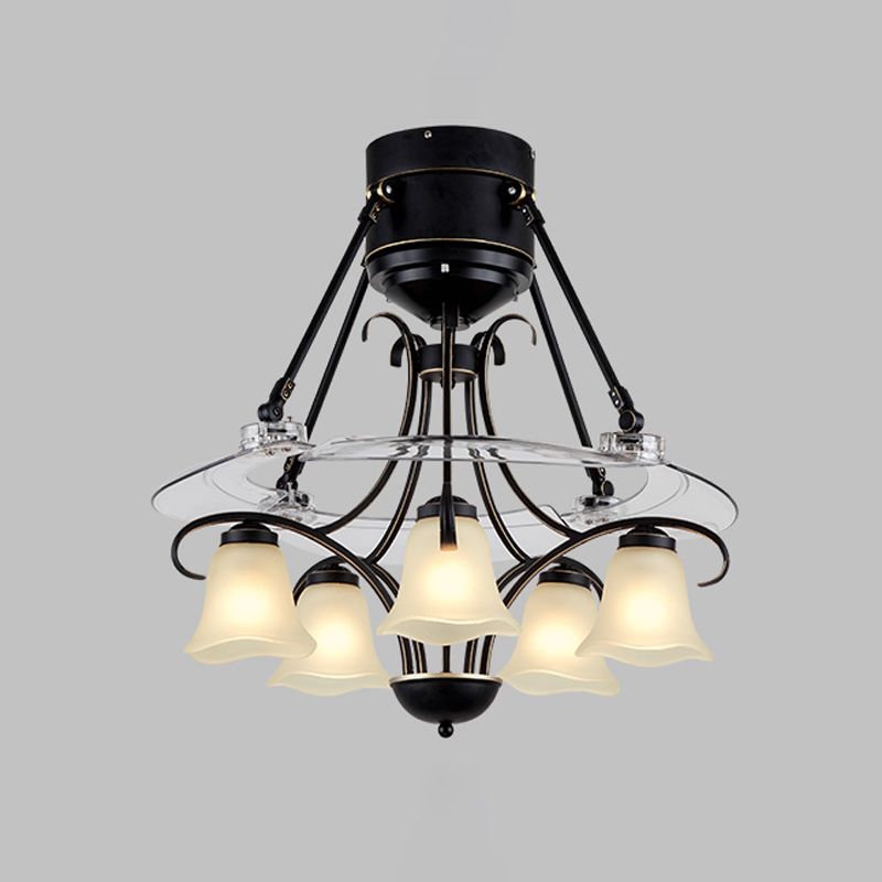 48 "breit geometrische Hangdüfter Leichtsexerität Metall Black Semi-Flush-Halterung mit 4 Klingen