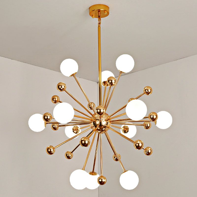 Gold Globe Chandelier Nordic Multi Light Hanging Light with White Glass for Bedroom