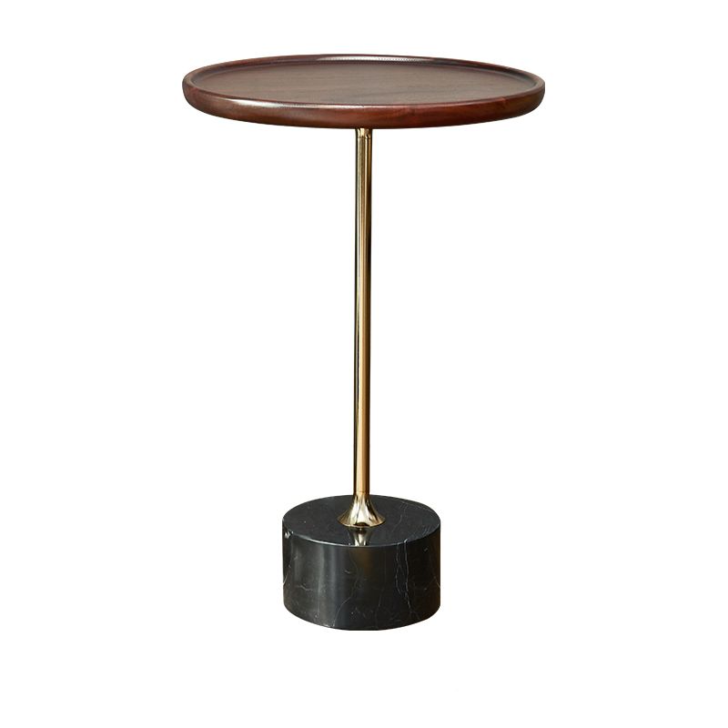 Contemporary Wood Round Top Side Table Marble Pedestal End Table
