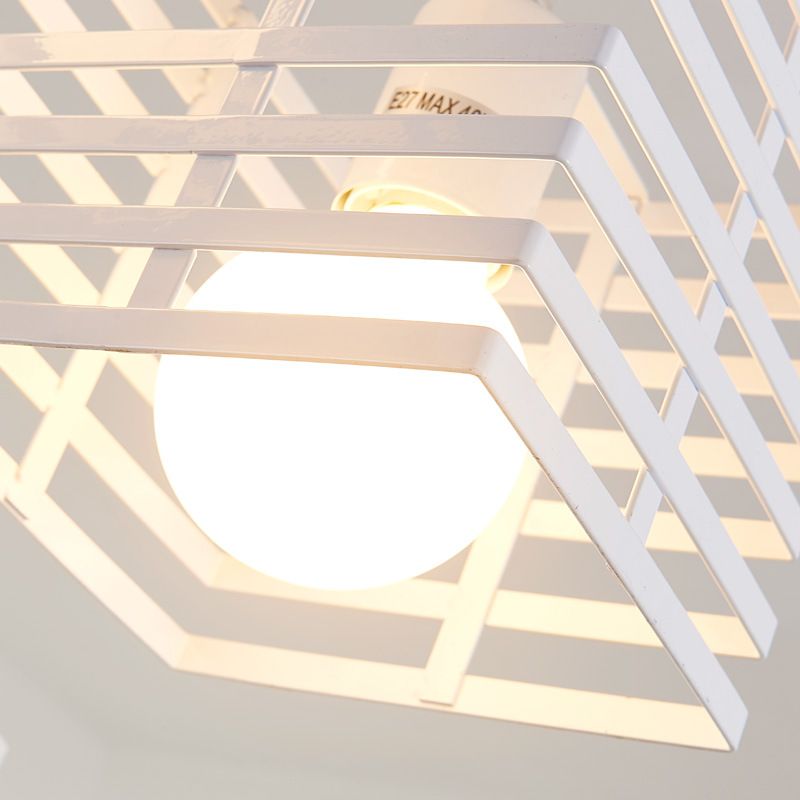 3 Lights Cubic Hanging Lamp with Cage Shade Retro Industrial Black/White Metal Pendant Lighting