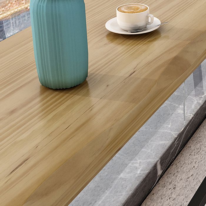 Natural and Black Modern Counter Table Trestle Footrest Bistro Bar Table