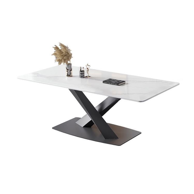 Modern Style Sintered Stone Dining Table with White Table and Trestle Base for Home Use
