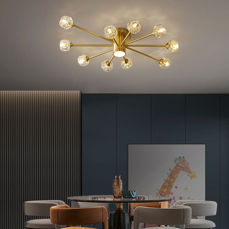 Starburst Semi Flush Ceiling Light Modern Style Crystal Coppery Close to Ceiling Lighting
