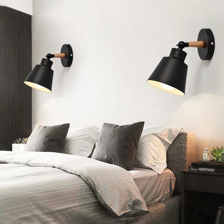 Lámpara de pared geométrica de madera de pared de la pared nórdica nórdica moderna con sombra de hierro forjado