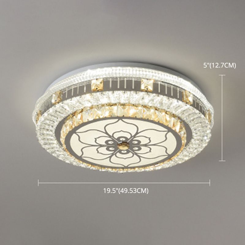 Éclairage de plafond de chambre à coucher de tambour incrusté de cristal LED plafonnier moderne en blanc