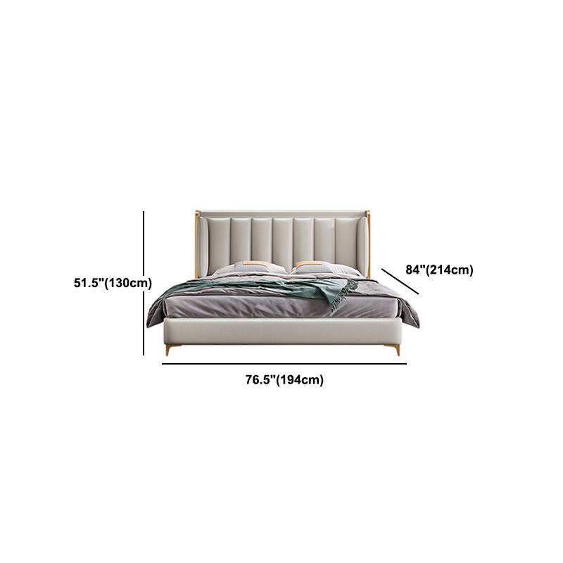 Contemporary Wingback Bed with Upholstered Headboard, 51" Tall Solid Color Bed
