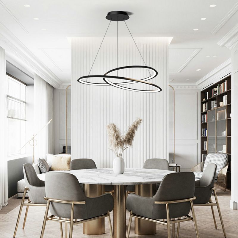 Metal Modern Chandelier Linear 1 Light LED Hanging Light in Black for Restaurant