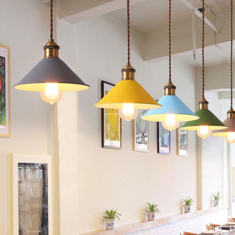 Cone Pendant Light Fixture Macaron Iron Hanging Pendant Lights for Restaurant