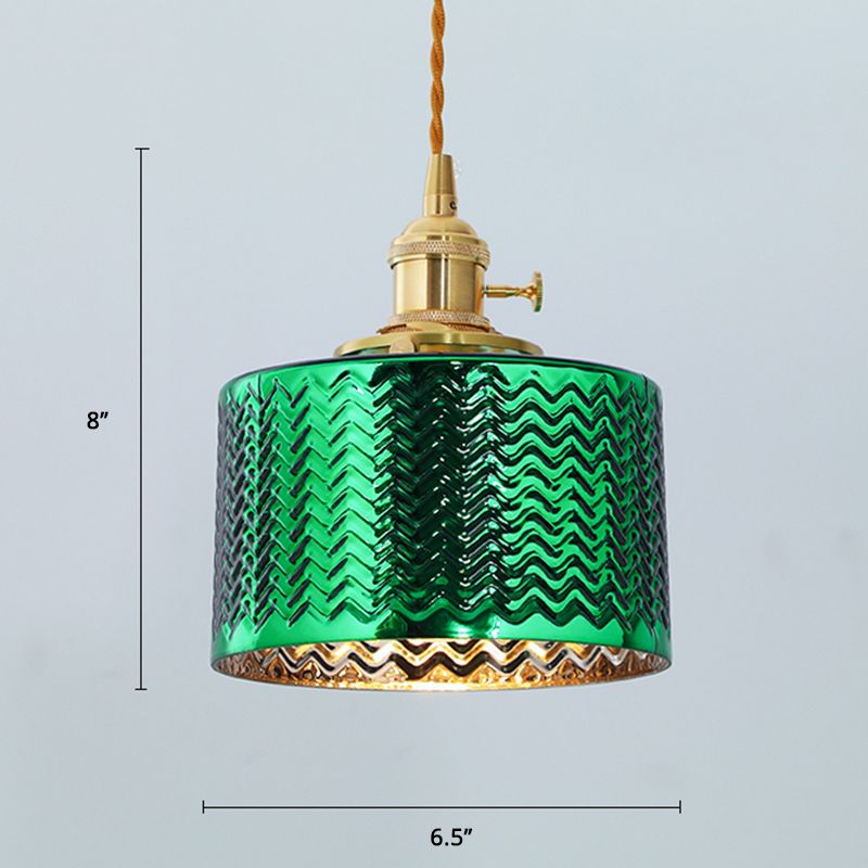 Zylindrische Nachthänge -Lampe Vintage Wave Glass 1 Glühbirne Anhängerleuchte