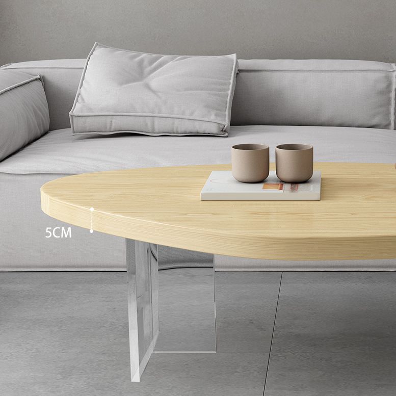 Scandinavian Solid Wood Coffee Table 14.96" H Acrylic Legs Cocktail Table