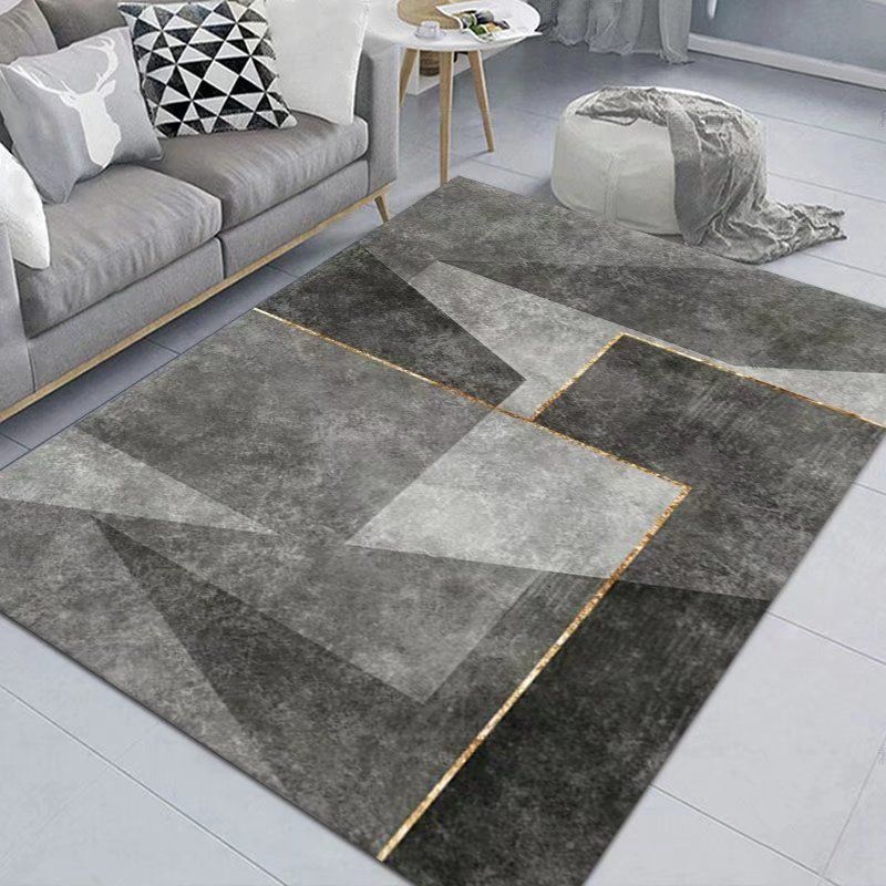 Gray Modern Carpet Polyester Graphic Carpet Washable Carpet for Living Room
