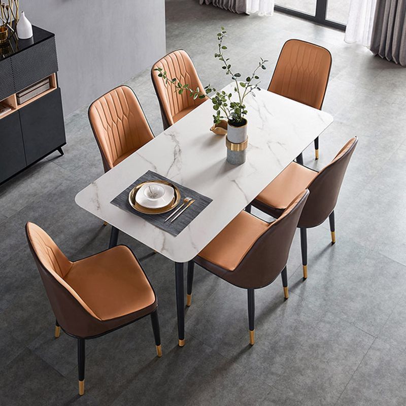 Rectangle Modern Dining Table White Stone Top Indoor Dinette Table