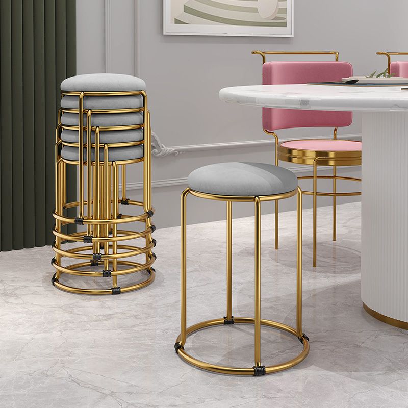 Contemporary Ottoman Fabric Upholstered Metal Frame Round Ottoman