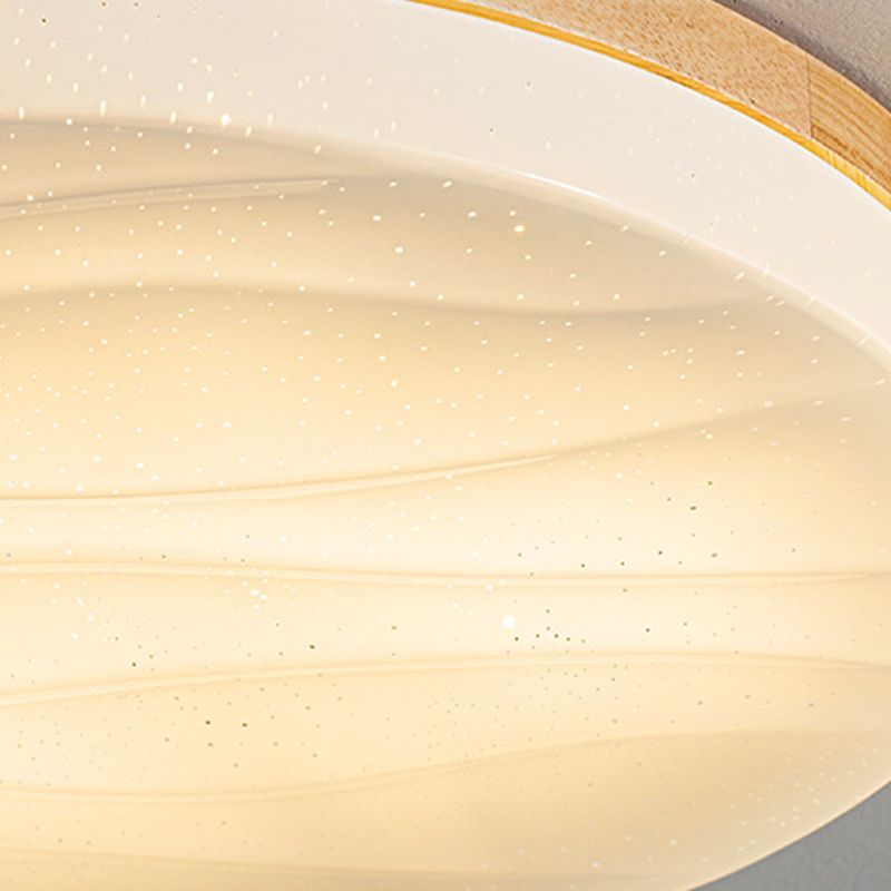 1-Light Round Flush Light Fixtures Modern Style Wood Flush Mount Lighting