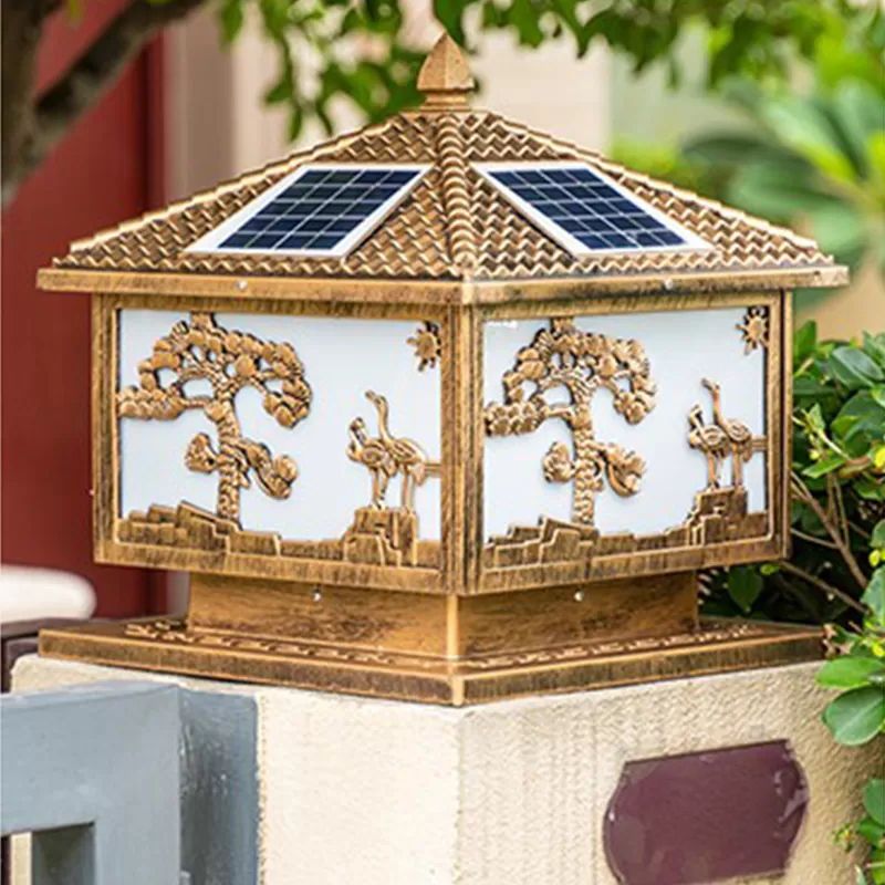 Metal Square Shape Outdoor Light Modern Style 1 Light Solar Pillar Lights