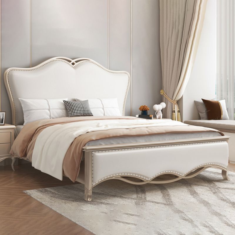 Glam Upholstered Headboard Bed Solid Wood Standard Bed Camelback