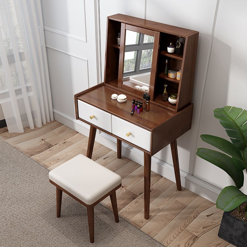 Contemporary 2-Drawer Solid Wood Table Makeup Vanity with Mirror
