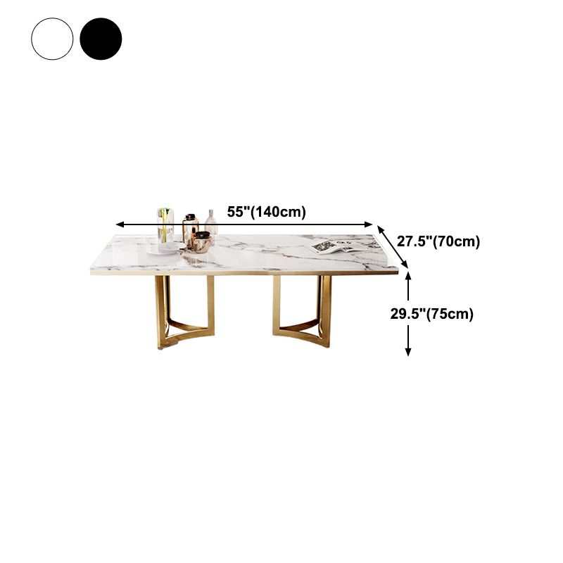 Traditional Luxury Dining Table Rectangle Double Pedestal Table with Gold Frame