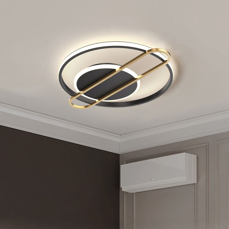 Circle/Square Flush Light Fixture Minimalist Metallic Black/Gold Surface Mounted LED Ceiling Light in Warm/White Light