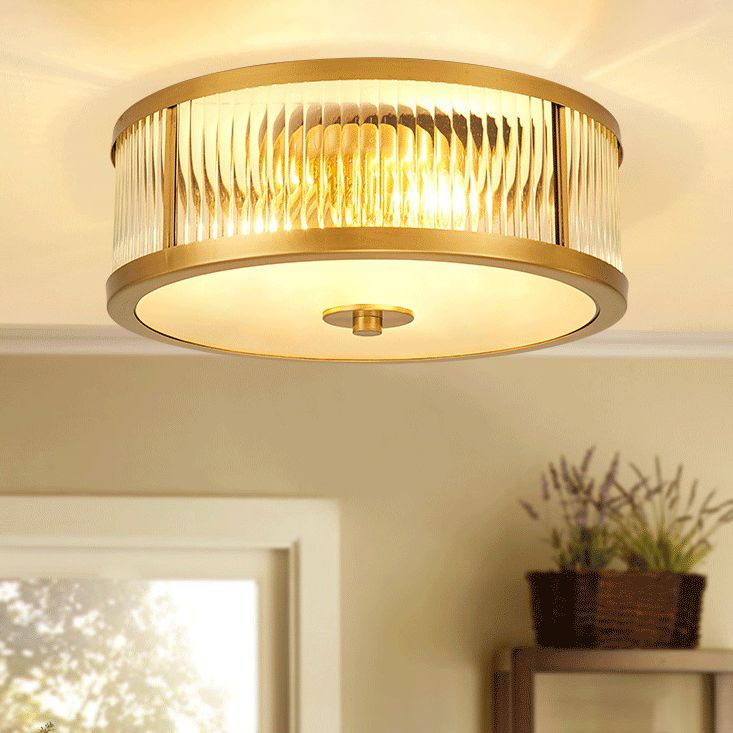 Classic Drum Flush Ceiling Light Transparent Glass Flush Ceiling Light Fixtures for Bedroom