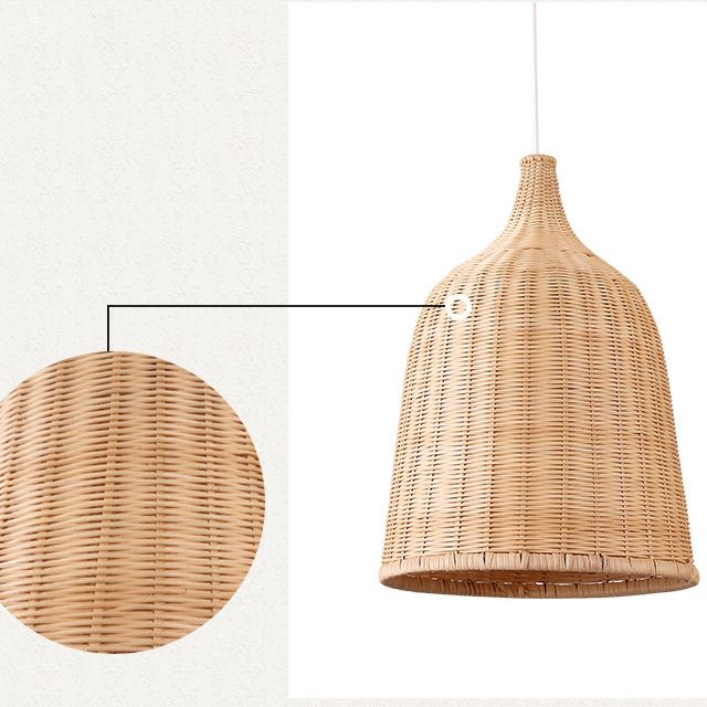 Handwoven Dome Pendant Light Fixture Chinese Bamboo Single Bulb Ceiling Light for Dining Table