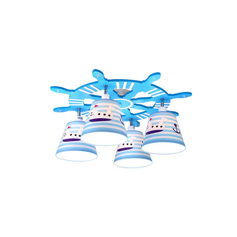 Estilo náutico Steamship Semi Vaciado Techo de Luz de Madera 4 Luces Luz de techo azul para Foyer