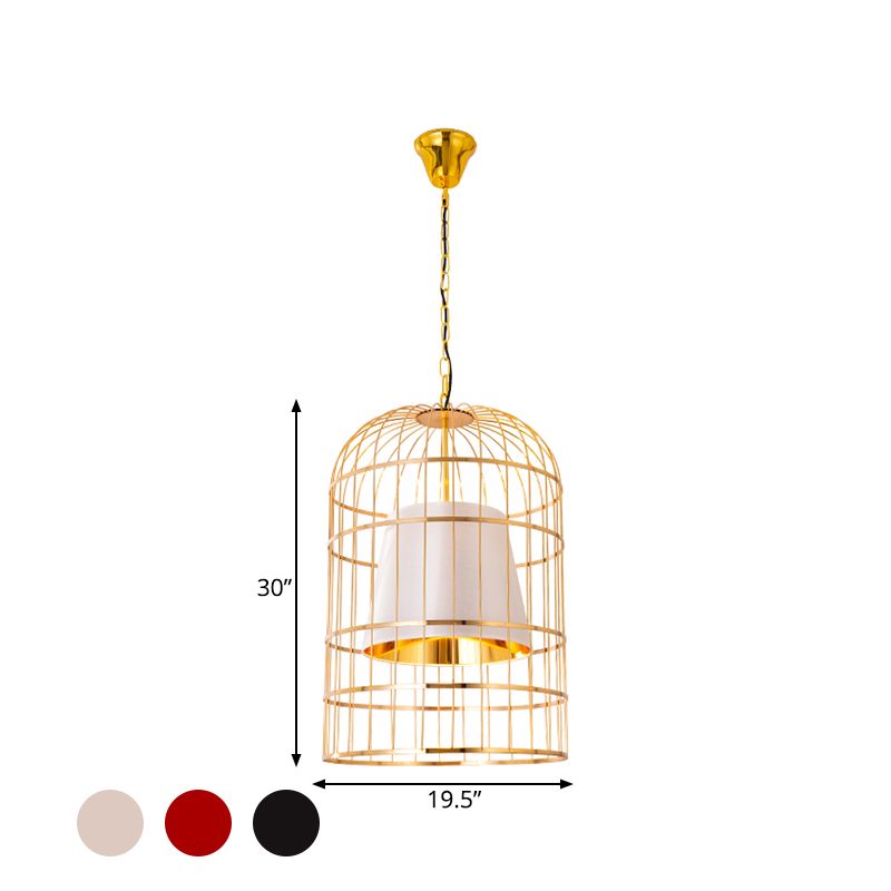 Black/White Bird Cage Ceiling Light Minimalistic Metal 1 Light Dining Room Pendant with Inner Cone Shade, 12"/16"/19.5" Wide
