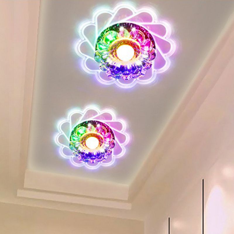 Luminaire de plafond encastré à fleurs claires, luminaire de plafond contemporain à LED en cristal pour couloir