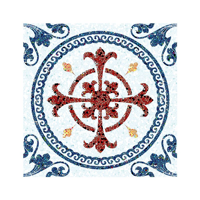 Floral Mosaic Tile Wallpaper Panels Bohemia Smooth Adhesive Wall Covering in Purple