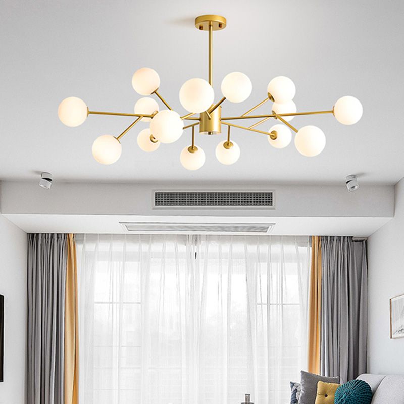 Accesorios de iluminación de araña de rama Candelera de sombra de vidrio esmerilado para dormitorio de sala de estar