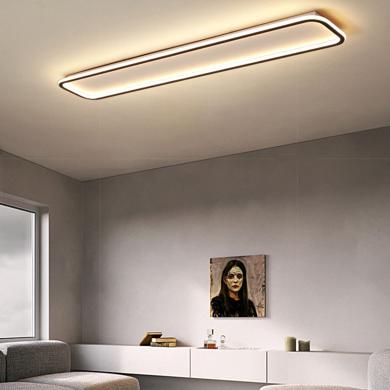 Living Room LED Flush Mount Lighting Modern Black Flush Ceiling Light Fixture with Rectangle Metal Shade