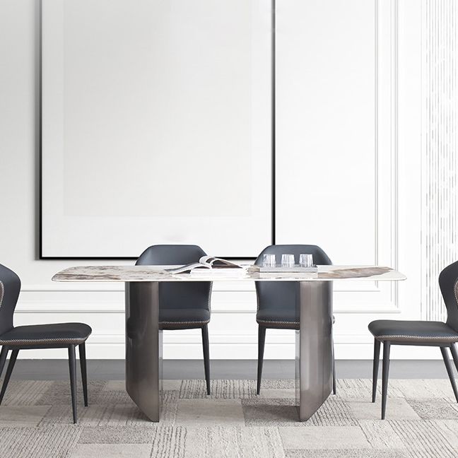 Modern Rectangle Shape Sintered Stone Dining Table Kitchen Dining Table with Double Pedestal