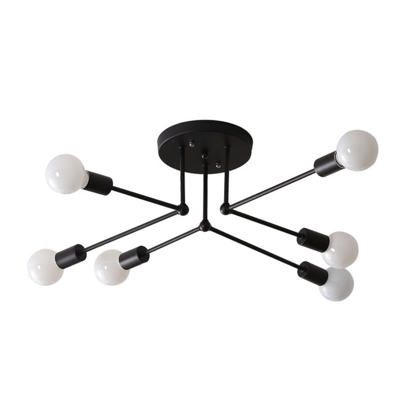 Sputnik Metal Semi Flush Ceiling Light in Industrial Vintage Style Bare Bulb Indoor Ceiling Light